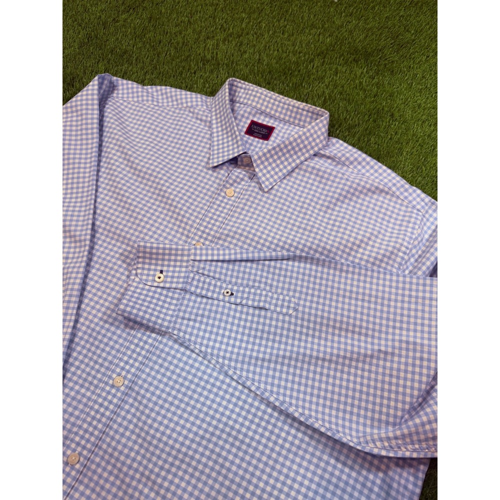 UNTUCKit Mens XXXL Blue White Gingham Long Sleeve Button Down Shirt 100% Cotton